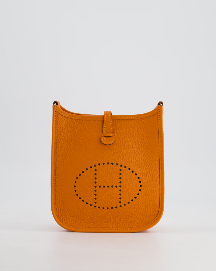 *HOT* Hermès Mini Evelyne Bag in Orange Clemence Leather with Gold Hardware