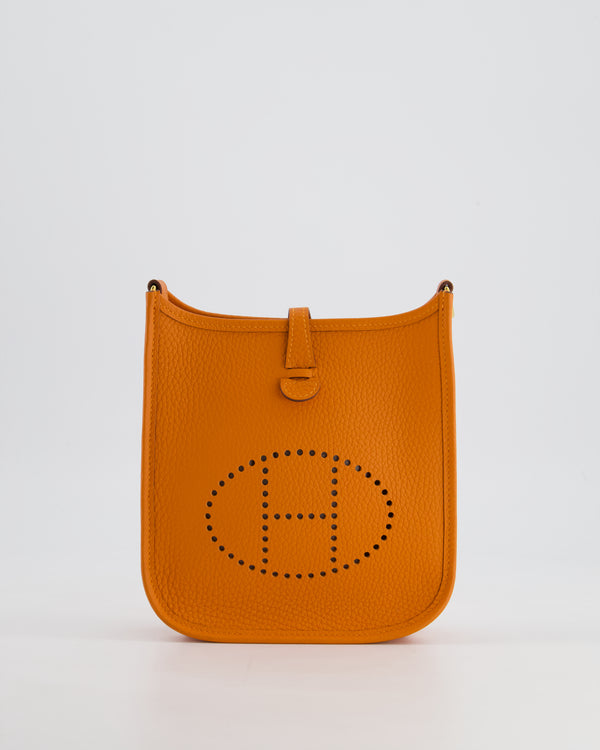 *HOT* Hermès Mini Evelyne Bag in Orange Clemence Leather with Gold Hardware