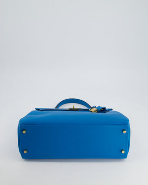 *FIRE PRICE* Hermes Kelly Retourne 32cm in Bleu Mykonos Evercolour Leather with Gold Hardware