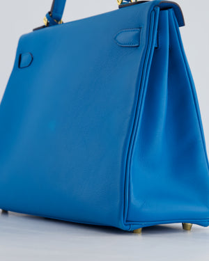 *FIRE PRICE* Hermes Kelly Retourne 32cm in Bleu Mykonos Evercolour Leather with Gold Hardware