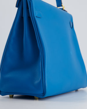 *FIRE PRICE* Hermes Kelly Retourne 32cm in Bleu Mykonos Evercolour Leather with Gold Hardware