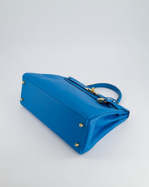 *FIRE PRICE* Hermes Kelly Retourne 32cm in Bleu Mykonos Evercolour Leather with Gold Hardware