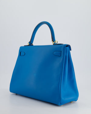 *FIRE PRICE* Hermes Kelly Retourne 32cm in Bleu Mykonos Evercolour Leather with Gold Hardware