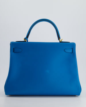 *FIRE PRICE* Hermes Kelly Retourne 32cm in Bleu Mykonos Evercolour Leather with Gold Hardware