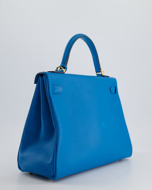 *FIRE PRICE* Hermes Kelly Retourne 32cm in Bleu Mykonos Evercolour Leather with Gold Hardware