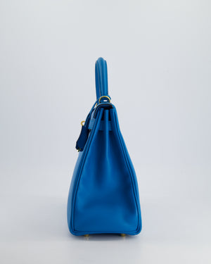 *FIRE PRICE* Hermes Kelly Retourne 32cm in Bleu Mykonos Evercolour Leather with Gold Hardware