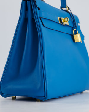 *FIRE PRICE* Hermes Kelly Retourne 32cm in Bleu Mykonos Evercolour Leather with Gold Hardware