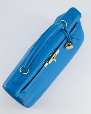 *FIRE PRICE* Hermes Kelly Retourne 32cm in Bleu Mykonos Evercolour Leather with Gold Hardware