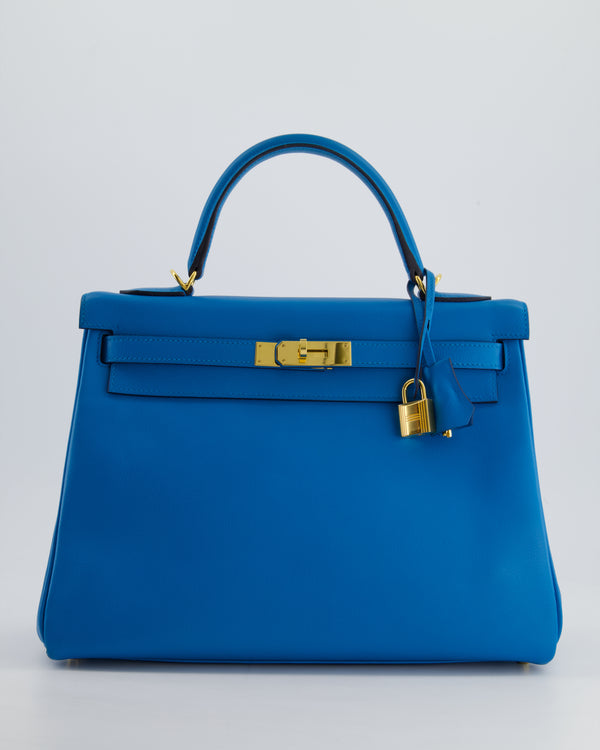 *FIRE PRICE* Hermes Kelly Retourne 32cm in Bleu Mykonos Evercolour Leather with Gold Hardware