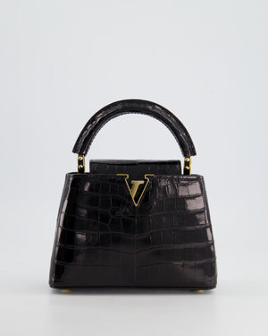 *RARE* Louis Vuitton Black Mini Capucines BB Handbag in Shiny Crocodile Leather with Gold Hardware