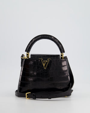 *RARE* Louis Vuitton Black Mini Capucines BB Handbag in Shiny Crocodile Leather with Gold Hardware