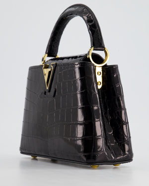 *RARE* Louis Vuitton Black Mini Capucines BB Handbag in Shiny Crocodile Leather with Gold Hardware