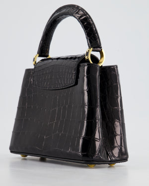 *RARE* Louis Vuitton Black Mini Capucines BB Handbag in Shiny Crocodile Leather with Gold Hardware