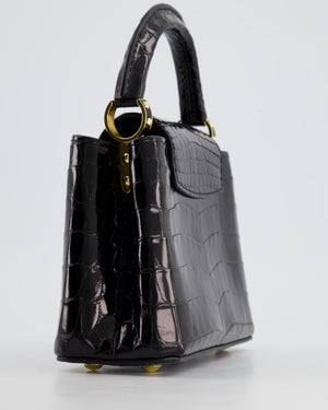 *RARE* Louis Vuitton Black Mini Capucines BB Handbag in Shiny Crocodile Leather with Gold Hardware