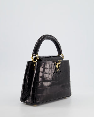 *RARE* Louis Vuitton Black Mini Capucines BB Handbag in Shiny Crocodile Leather with Gold Hardware