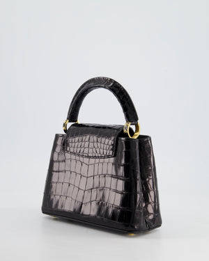 *RARE* Louis Vuitton Black Mini Capucines BB Handbag in Shiny Crocodile Leather with Gold Hardware