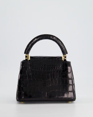 *RARE* Louis Vuitton Black Mini Capucines BB Handbag in Shiny Crocodile Leather with Gold Hardware