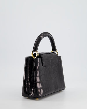 *RARE* Louis Vuitton Black Mini Capucines BB Handbag in Shiny Crocodile Leather with Gold Hardware