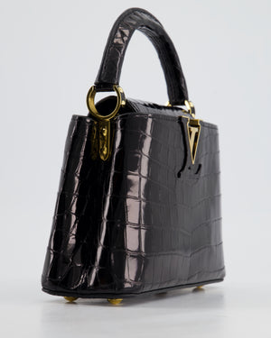 *RARE* Louis Vuitton Black Mini Capucines BB Handbag in Shiny Crocodile Leather with Gold Hardware