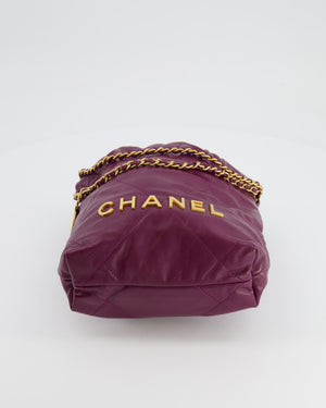 *FIRE PRICE* Chanel Mini 22 Bag in Plum Calfskin Leather with Brushed Gold Hardware