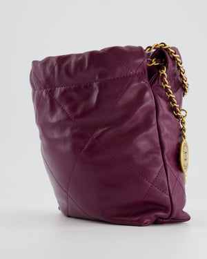 *FIRE PRICE* Chanel Mini 22 Bag in Plum Calfskin Leather with Brushed Gold Hardware