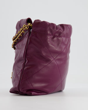 *FIRE PRICE* Chanel Mini 22 Bag in Plum Calfskin Leather with Brushed Gold Hardware