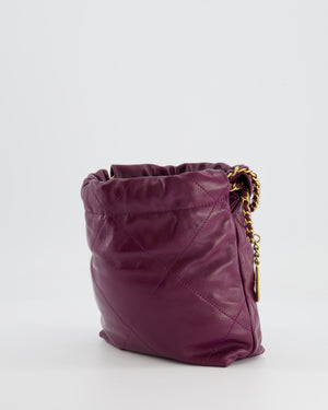 *FIRE PRICE* Chanel Mini 22 Bag in Plum Calfskin Leather with Brushed Gold Hardware