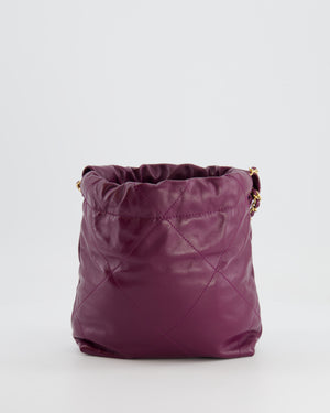 *FIRE PRICE* Chanel Mini 22 Bag in Plum Calfskin Leather with Brushed Gold Hardware