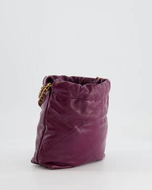 *FIRE PRICE* Chanel Mini 22 Bag in Plum Calfskin Leather with Brushed Gold Hardware