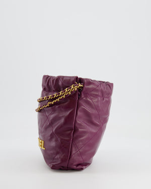 *FIRE PRICE* Chanel Mini 22 Bag in Plum Calfskin Leather with Brushed Gold Hardware