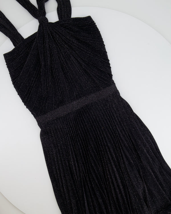 Gucci Black & Metallic Silver Pleated Dress with Knot Detail Size M (UK 10)