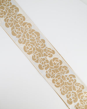 Chanel Gold, Cream and Blue Silk Camelia Printed Scarf