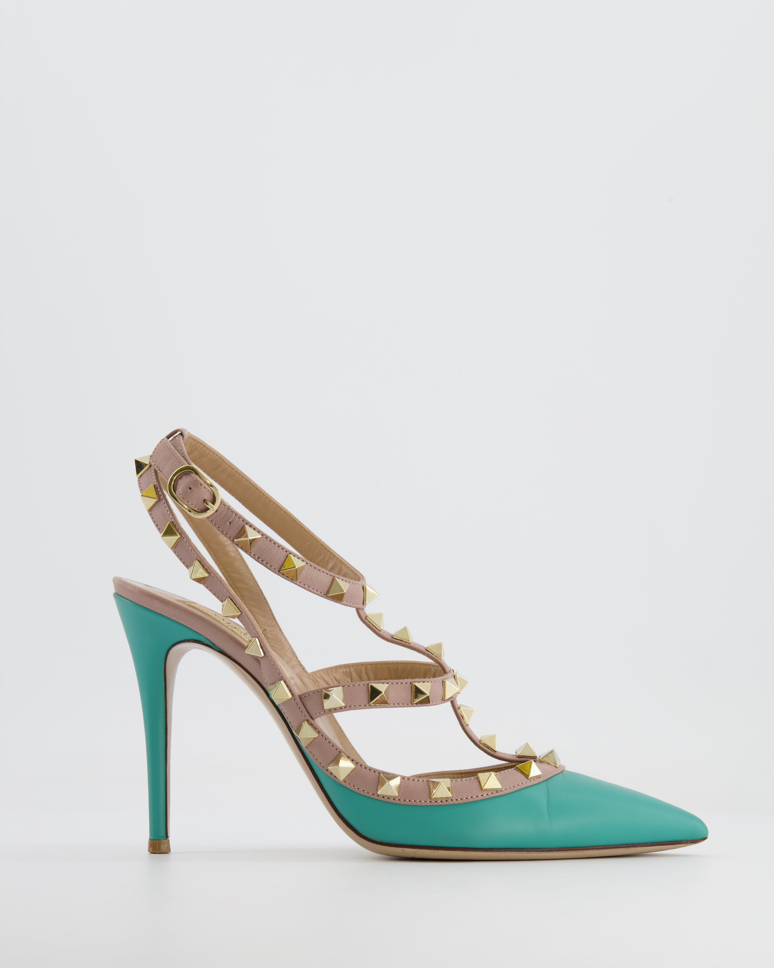 Valentino Aqua Blue and Beige Rockstud Ankle Strap Pumps Size EU 38 RRP 890