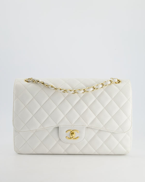 *AMAZING CONDITION* Chanel White Jumbo Classic Flap Bag in Caviar Leather with Gold Hardware RRP £9,980