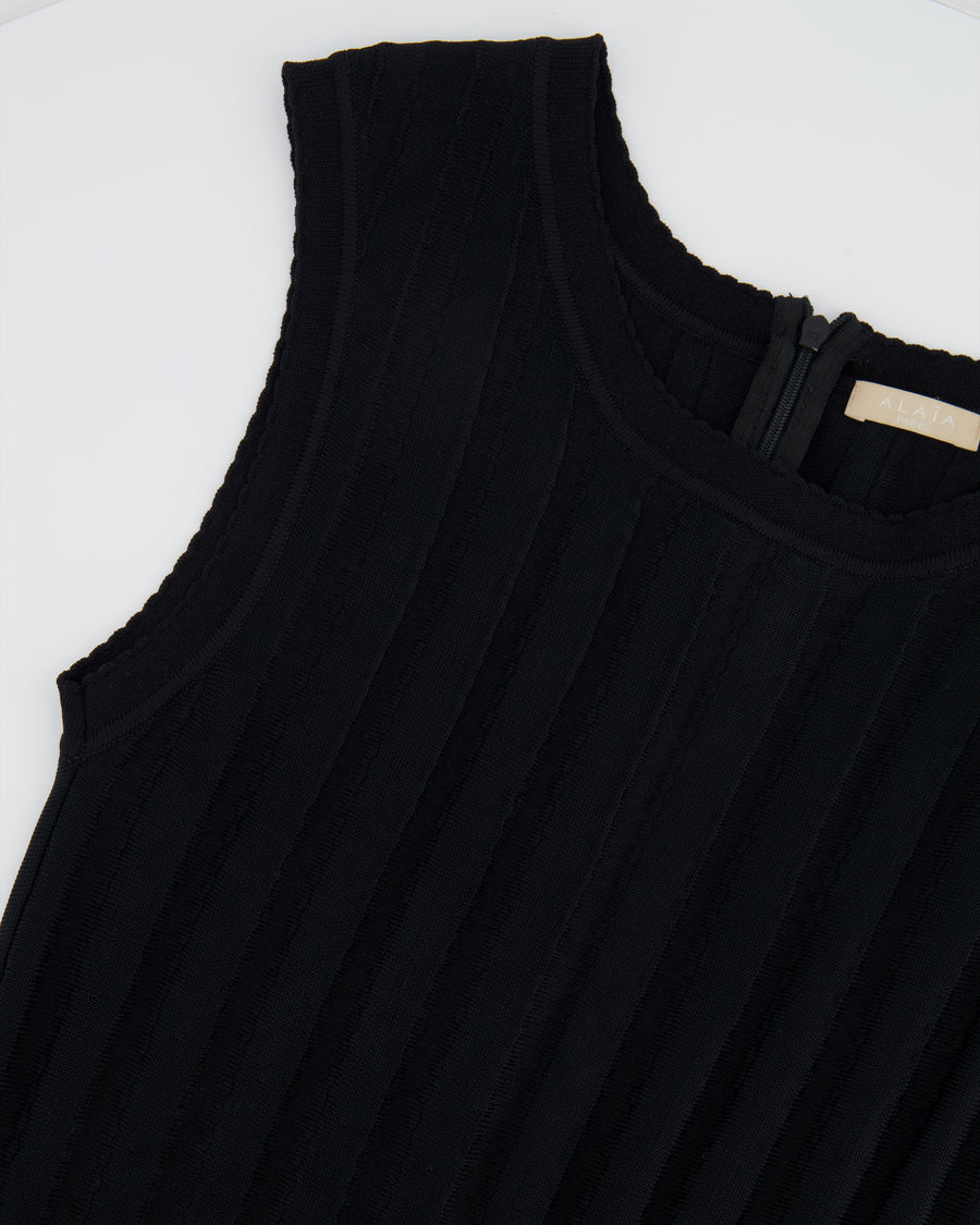 Alaïa Black Striped Sleeveless Mini Dress with Ruffle Detail Size FR 36 (UK 8)