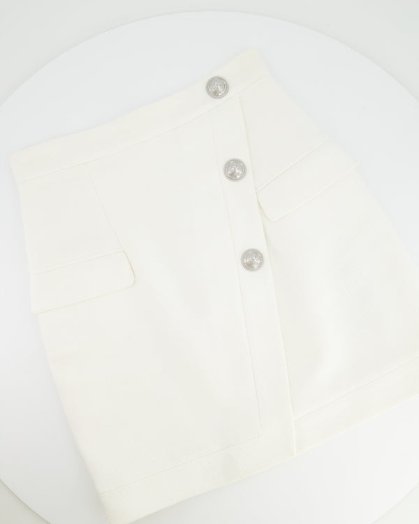 Balmain White Mini Skirt with Silver Button Details Size FR 36 (UK 8)