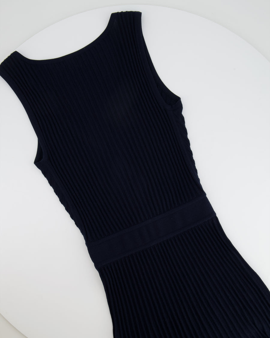 Loro Piana Navy Silk Sleeveless Elastic Pleated Midi Dress Size XS (UK 6)