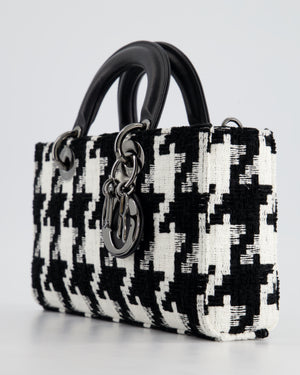 Christian Dior Black and White Tweed Houndstooth Medium Lady D-Joy Bag with Ruthenium Hardware RRP £3,800