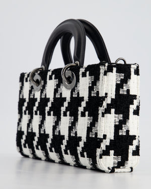 Christian Dior Black and White Tweed Houndstooth Medium Lady D-Joy Bag with Ruthenium Hardware RRP £3,800