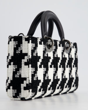 Christian Dior Black and White Tweed Houndstooth Medium Lady D-Joy Bag with Ruthenium Hardware RRP £3,800