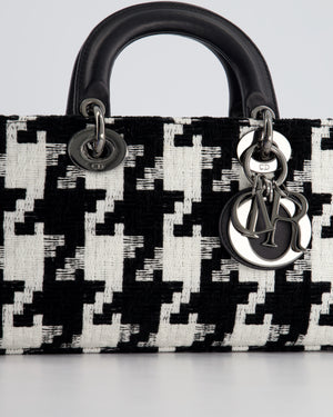 Christian Dior Black and White Tweed Houndstooth Medium Lady D-Joy Bag with Ruthenium Hardware RRP £3,800