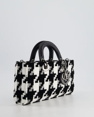 Christian Dior Black and White Tweed Houndstooth Medium Lady D-Joy Bag with Ruthenium Hardware RRP £3,800