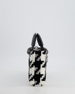 Christian Dior Black and White Tweed Houndstooth Medium Lady D-Joy Bag with Ruthenium Hardware RRP £3,800