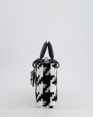 Christian Dior Black and White Tweed Houndstooth Medium Lady D-Joy Bag with Ruthenium Hardware RRP £3,800