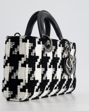 Christian Dior Black and White Tweed Houndstooth Medium Lady D-Joy Bag with Ruthenium Hardware RRP £3,800