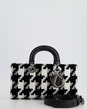 Christian Dior Black and White Tweed Houndstooth Medium Lady D-Joy Bag with Ruthenium Hardware RRP £3,800