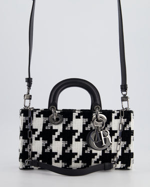 Christian Dior Black and White Tweed Houndstooth Medium Lady D-Joy Bag with Ruthenium Hardware RRP £3,800