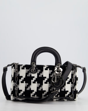 Christian Dior Black and White Tweed Houndstooth Medium Lady D-Joy Bag with Ruthenium Hardware RRP £3,800