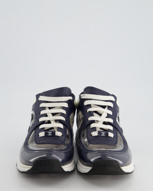 Chanel Blue and White Leather and PVC Trainers with CC Logo Size EU 39.5