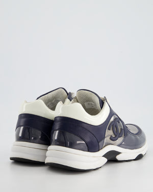 Chanel Blue and White Leather and PVC Trainers with CC Logo Size EU 39.5